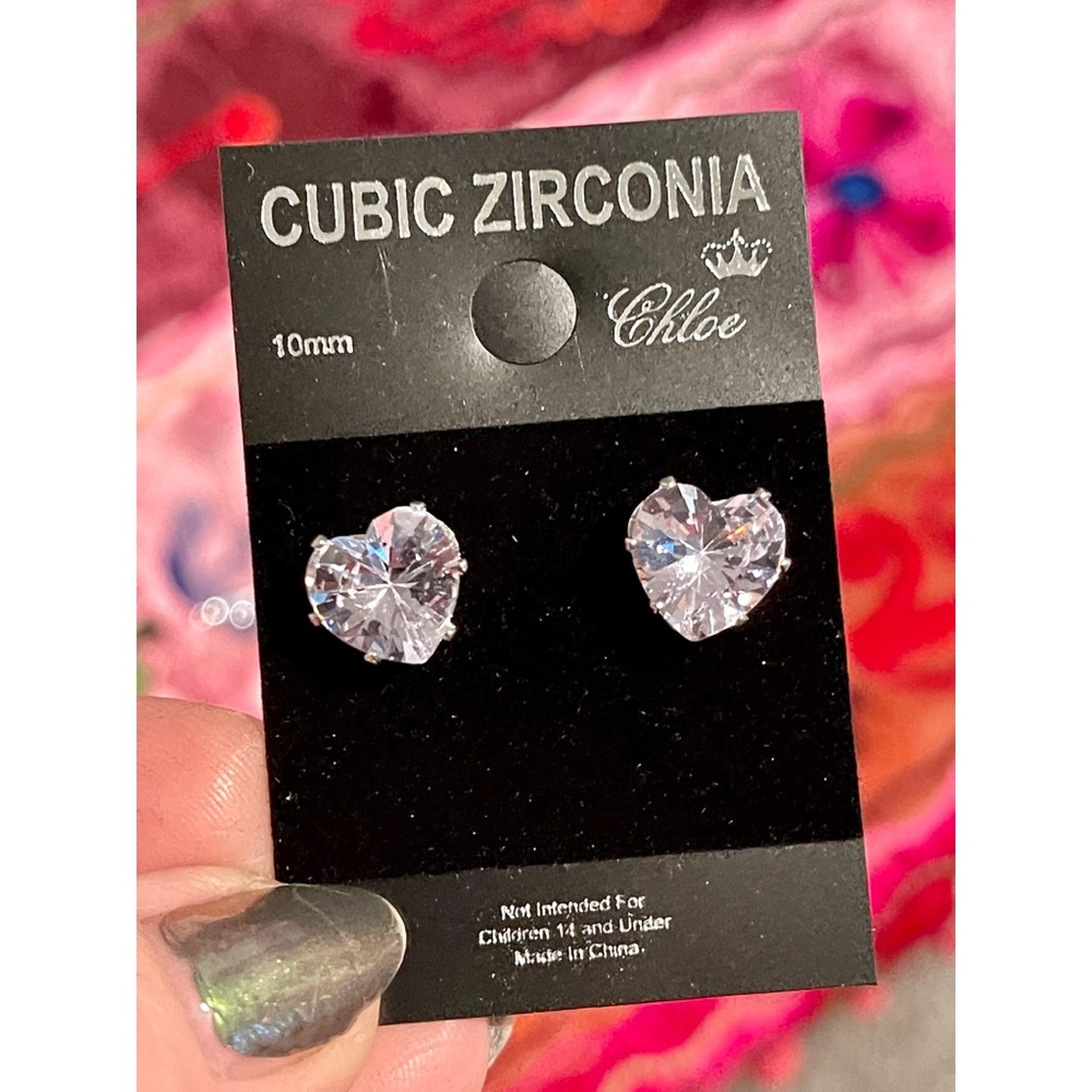CZ Heart Shaped Rhinestone Studs - NEW